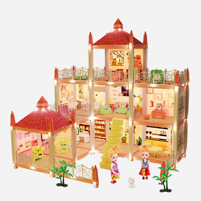 9 Room Villa Doll House with LED Lights for Kids | Luxury Miniature Dollhouse Play Set with 9 Detailed Rooms for Pretend Play, Storytelling & Creative Fun (Age 3+)