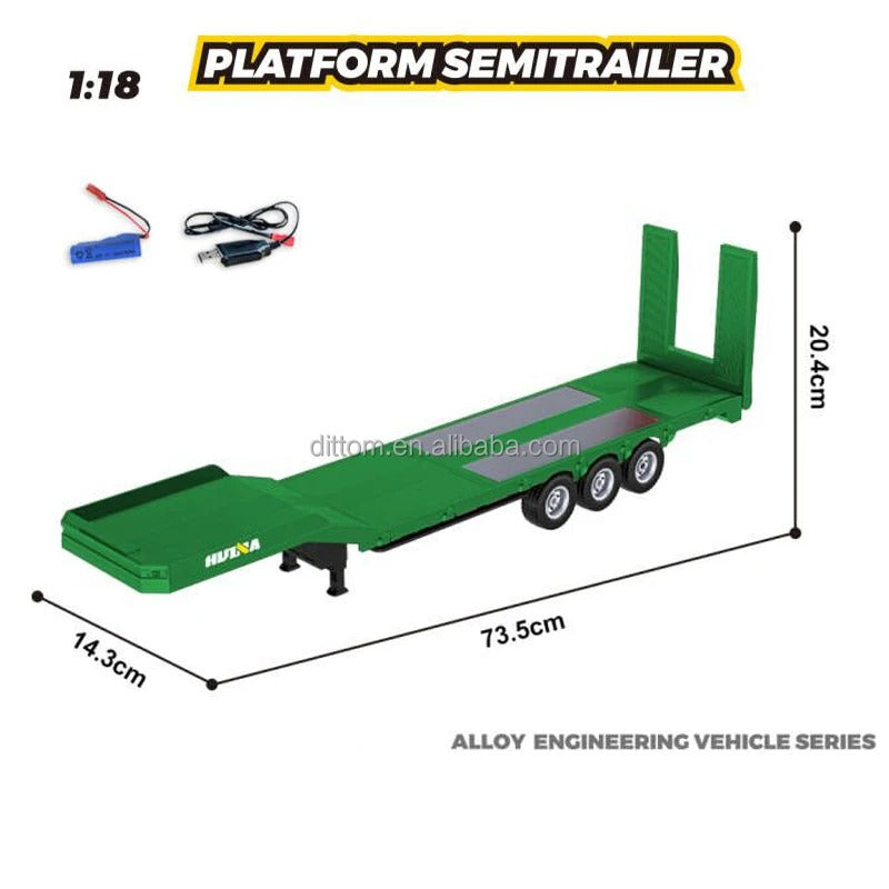 Huina 1502 Official - 1:18 Scale RC Flatbed Semi Trailer for Huina 1501 Scania 770S, 3-Axle Heavy Haul Trailer with Electric Landing Legs, Powered Tailboard & Rechargeable RTR Design description image 2