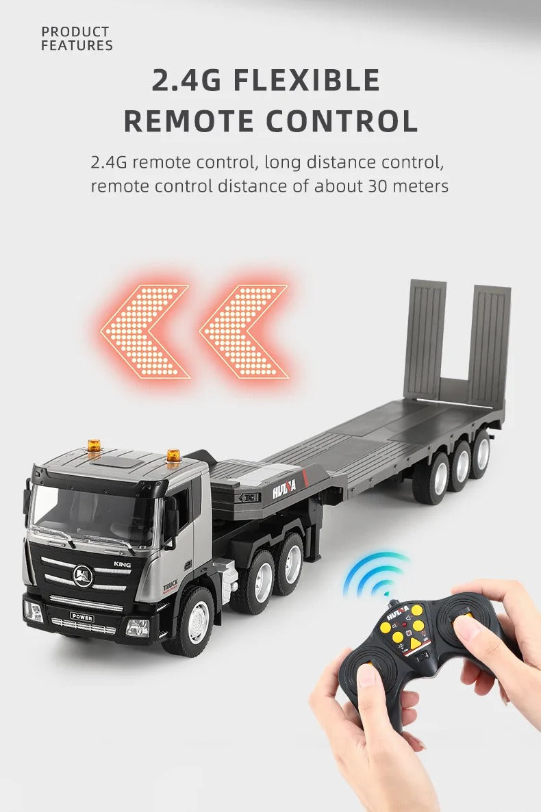 Huina 1318 - 1:18 Scale RC Low Bed Trailer Truck | 2.4GHz Full Function Heavy Duty Construction Transport Truck with Realistic Lights RTR description image 2