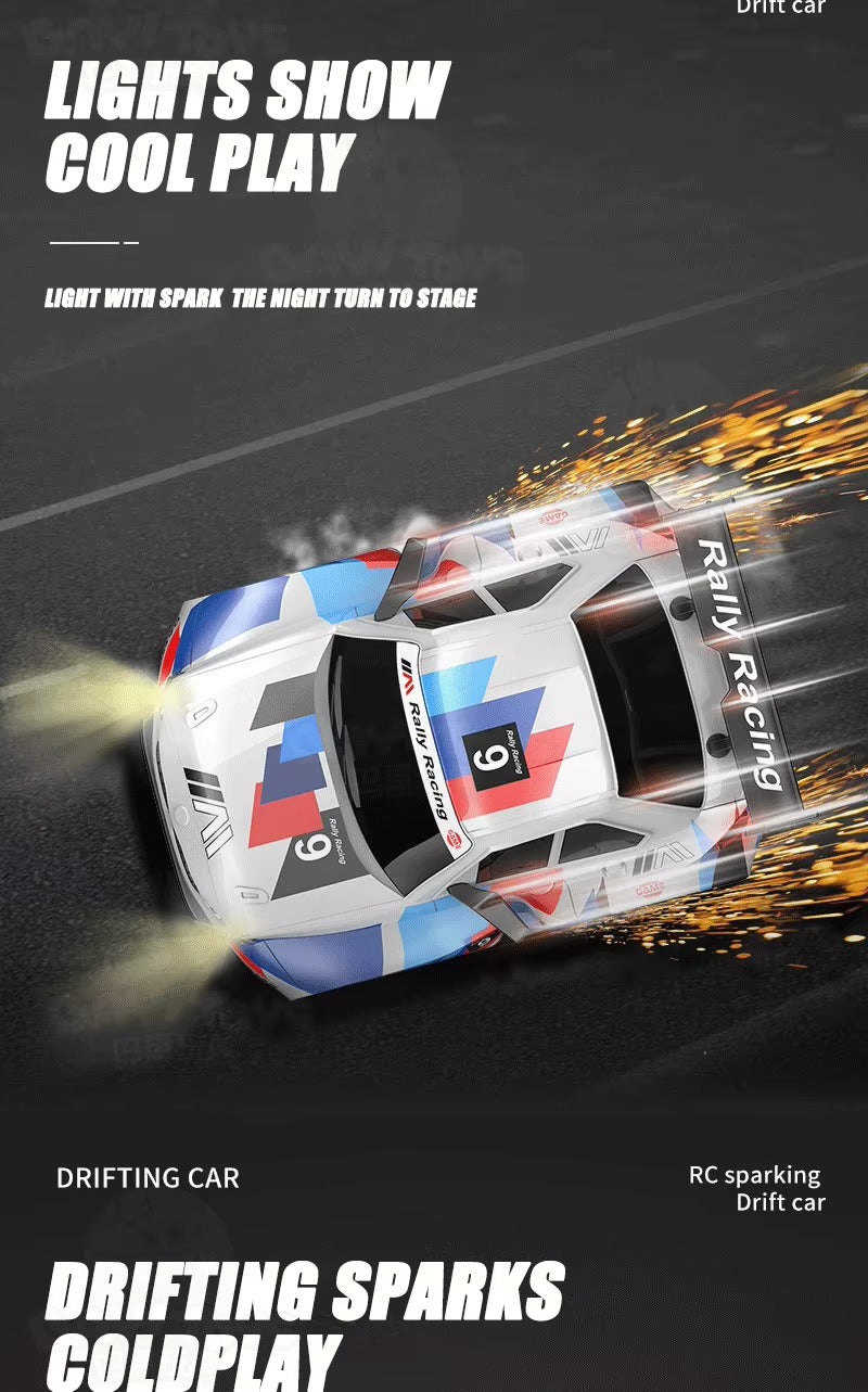 SM4 BMW M4 - Short Axis Spark Drift RC Car 2.4GHz Remote Control Racing Car with LED Lights, Spark Effect, Drift Tires, Rechargeable High Speed RC Car for Kids description image 2