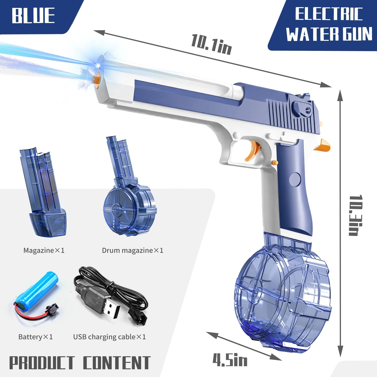 Electric Water Gun 434CC High-Capacity Rechargeable Water Blaster with Drum & Stick Magazines, LED Light, One-Touch Tank Release, Waterproof Design for Kids & Outdoor Fun - CY040 description image 2