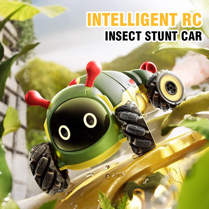 2.4GHz 4WD RC Stunt Caterpillar Insect Car with Spray Mist LED Lights All Terrain Climbing Remote Control Toy Car for Kids