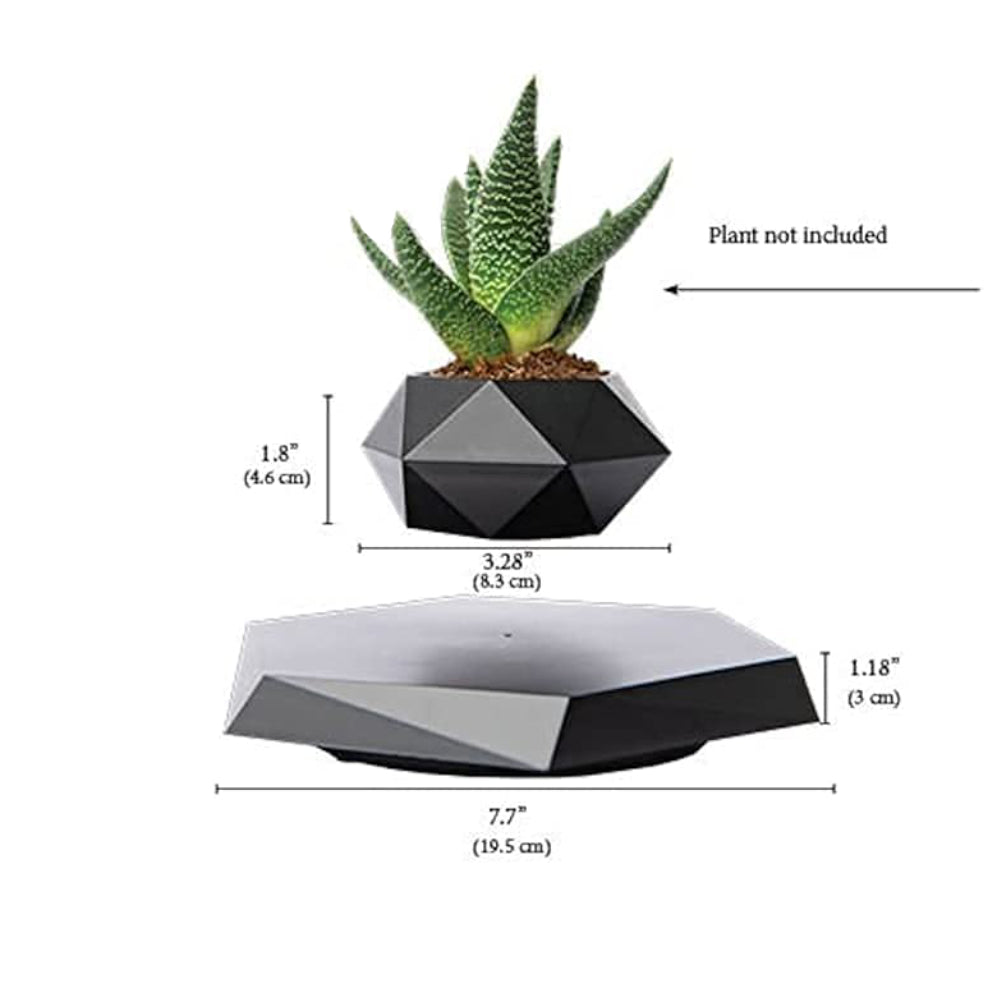 Floating Gravity-Defying Magnetic Levitating Flower Pot | Futuristic Rotating Floating Pot for Desk & Home Décor- Black