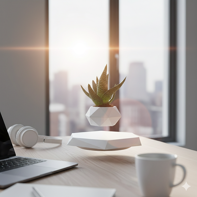 Magnetic Levitating Flower Pot - White