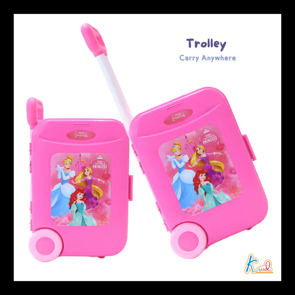 Princess Trolley Bag Dressing Set for Girls | Portable Beauty Salon Play Set with Mirror, Hair Dryer, 12 Makeup Accessories, Light & Sound Effects (Age 3+)
