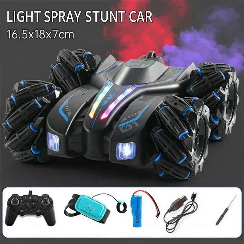 4WD RC Drift Stunt Car with Dual Spray Mist, LED Lights & High Speed Remote Control Toy for Kids (Dual Remote)