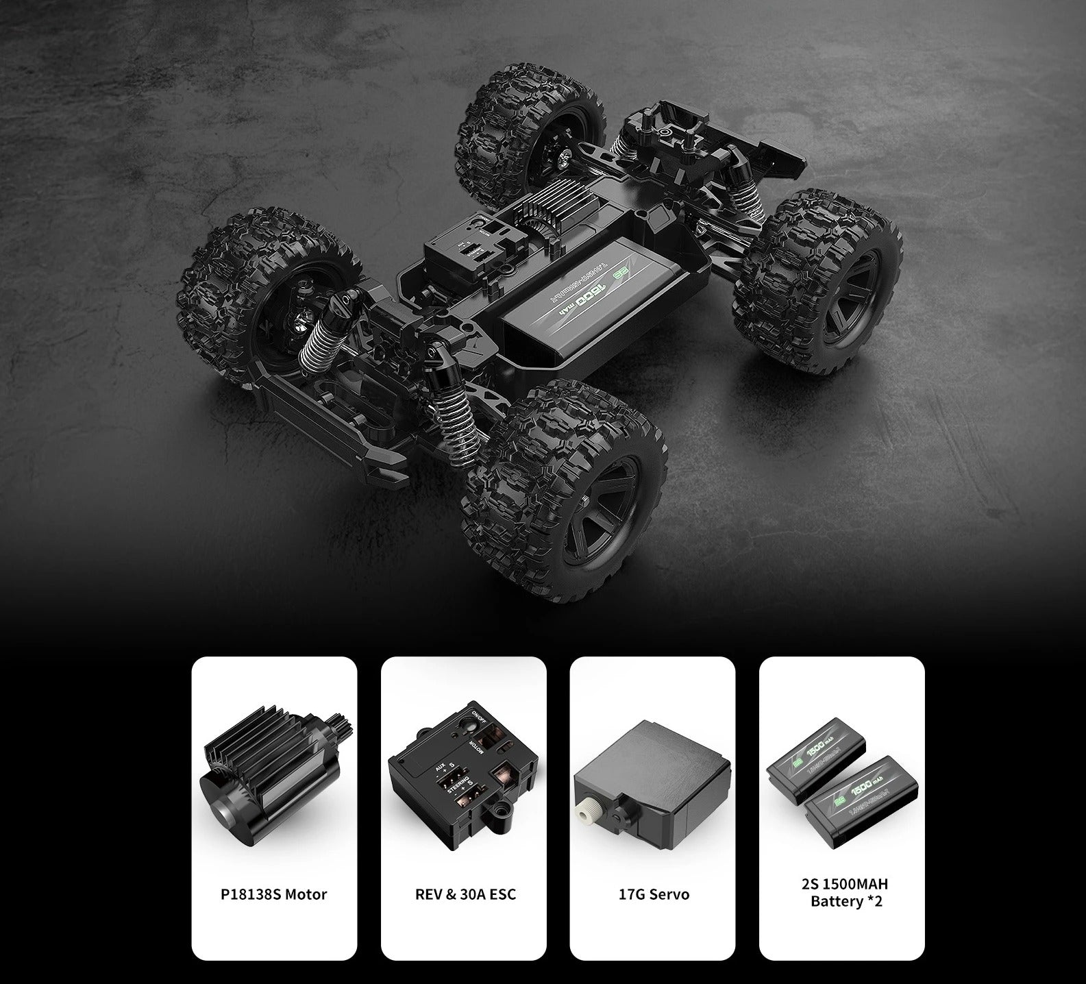 MJX Hyper Go 18208 - 1:18 Scale 4WD RC Off-Road Monster Truck with 2.4GHz Remote Control, 30KM/H High-Speed Racing Car, 380 Brushed Motor, 7.4V Rechargeable Battery, Ready-to-Run for Kids & Adults description image 2
