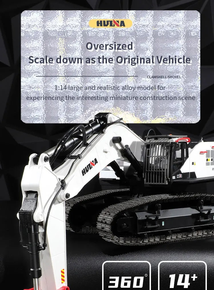Huina 1594 - 1:14 RC Excavator 22CH Alloy Metal Construction Truck 2.4GHz 360° Remote Control Engineering Digger Toy description image 2