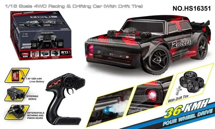 Hospeed 16351 - 1:16 4WD RC Drift Car – 2.4GHz High-Speed Racing Car with Dual Drift & Off-Road Tires, LED Lights & Precision Control description image 2