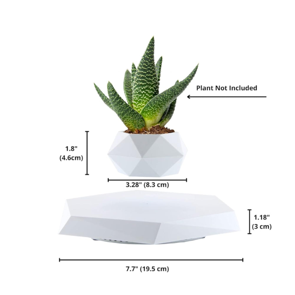 Floating White Levitation Planter | Magnetic Anti-Gravity Flower Pot with 360° Rotating Display
