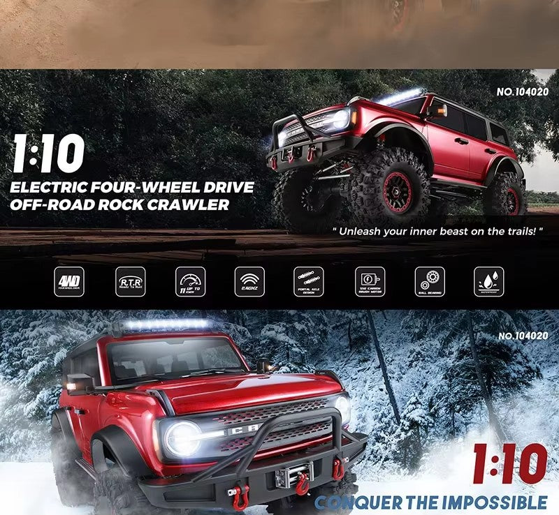 WLTOYS 104020 - 1:10 RC Rock Crawler | 4WD 2.4GHz Full Proportional Off-Road Climbing Truck with LED Lights & Scale Body description image 2