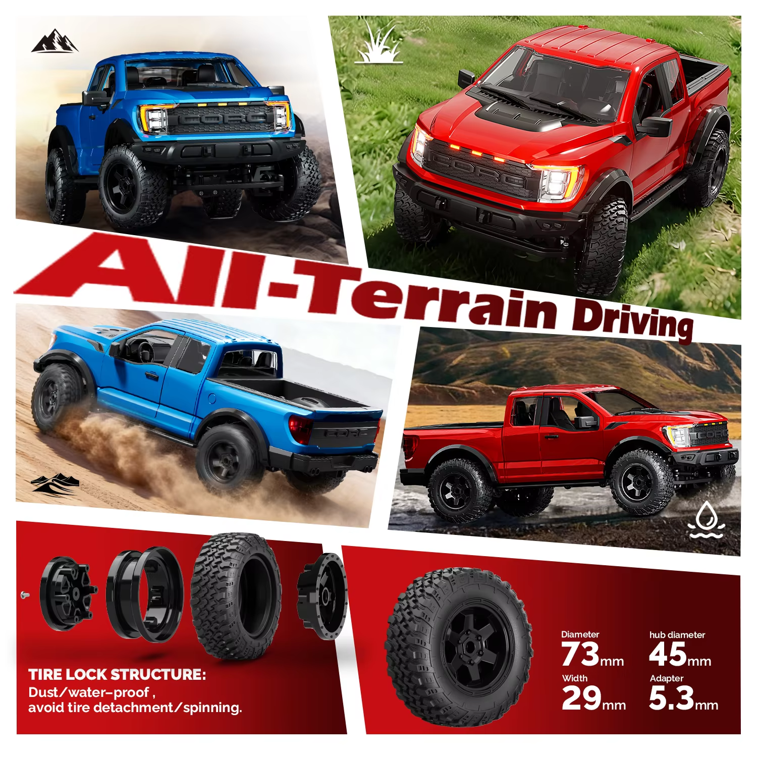 Hstar F150- 1:12 Scale Raptor 4WD RC Off-Road Truck with 2.4GHz Remote Control, Rechargeable Battery, Ready-to-Run All Terrain Remote Control Pickup Truck for Kids & Adults description image 2