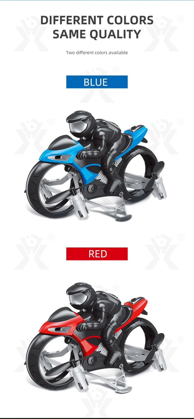 AF903 2-in-1 RC Flying Motorcycle Toy | 2.4GHz Land & Air Quadcopter with 360° Flips, LED Lights & Rechargeable Battery description image 2