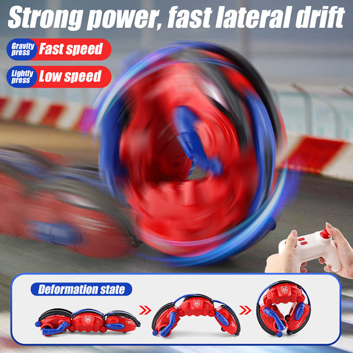 Deformation Caterpillar 1:12 2.4GHz RC Stunt Rolling Car, 360° Tumbling & Lateral Drift Deformation Vehicle with LED Lights, One-Click Transformation, 35m Control Range, Forward/Reverse, Cornering & Bowling