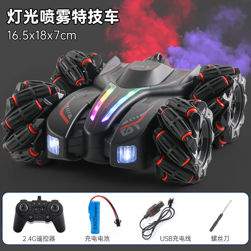 4WD RC Control Stunt Car Toy for Kids Children with Dual Spray and LED Light (Single Remote)
