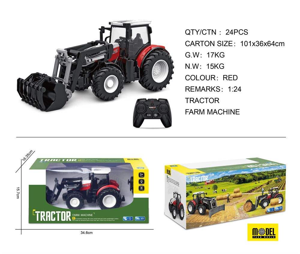 1:24 Scale 2.4GHz Remote Control Farm Tractor Loader RC Agricultural Construction Vehicle Toy