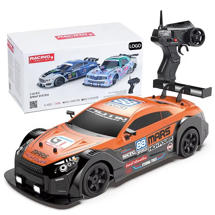 Racing Rally 1:16 Scale 2.4GHz RC Spray Drift Car Full Function Remote Control High Speed Racing Car Toy for Kids
