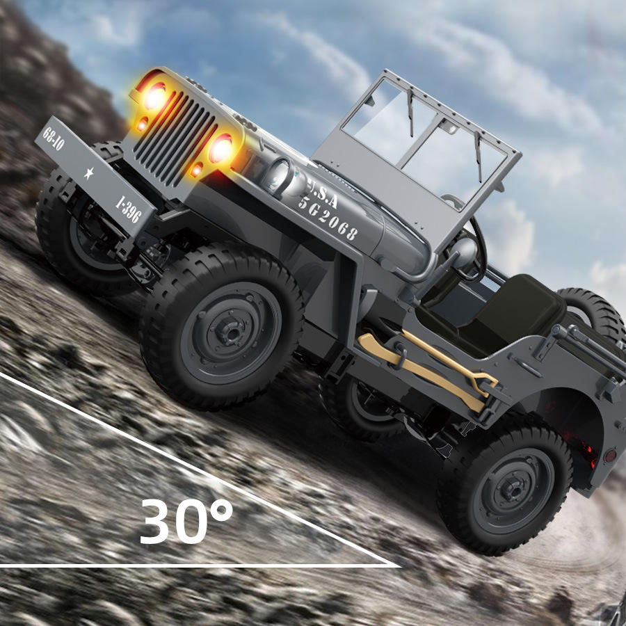 JJRC C8815 - 1:10 Scale Willys Military Jeep RC Car, 4WD Off-Road Rock Crawler, 2.4GHz Full Proportional Remote Control, LED Lights, WWII Army Vehicle Model, Rechargeable Battery