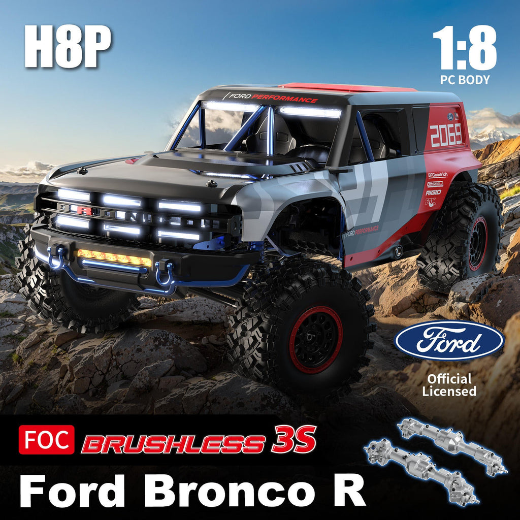 MJX Hyper Go H8P - 1:8 Ford Bronco R Baja 1000 Official Licensed RC Rock Crawler | Brushless FOC 4WD RTR, 2-Speed Metal Transmission, Aluminum Portal Axles