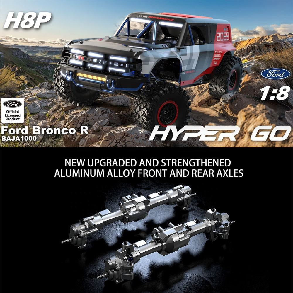 MJX Hyper Go H8P - 1:8 Ford Bronco R Baja 1000 Official Licensed RC Rock Crawler | Brushless FOC 4WD RTR, 2-Speed Metal Transmission, Aluminum Portal Axles