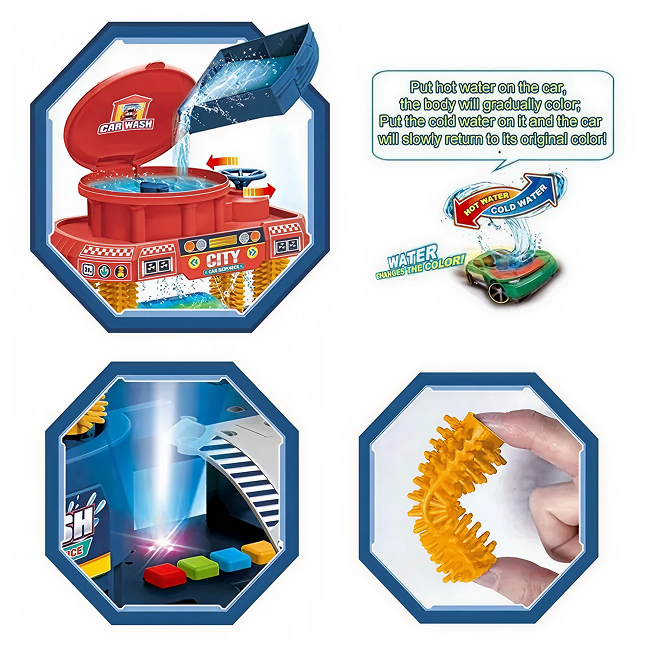 Multifunctional Urban Car Wash and City Parking Garage Playset with 1:64 Alloy Cars, Helicopter, Ramp Track & Color Change Car Toy Set