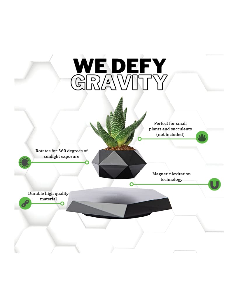 Floating Gravity-Defying Magnetic Levitating Flower Pot | Futuristic Rotating Floating Pot for Desk & Home Décor- Black
