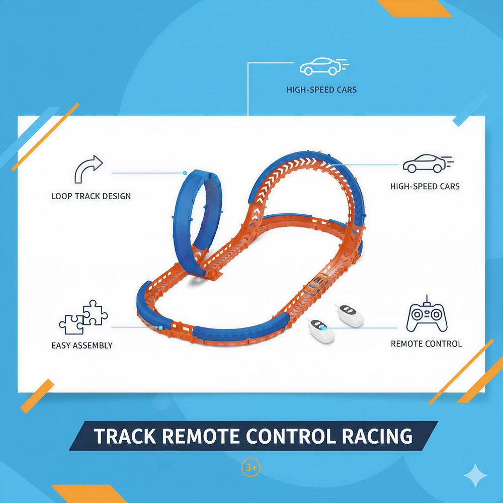 FT-68 2.4GHz Remote Control Loop Racing Track Set with RC Sports Car, 41PCS DIY Stunt Track Playset