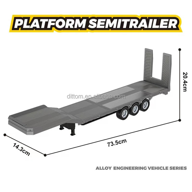 Huina 1502 Official - 1:18 Scale RC Flatbed Semi Trailer for Huina 1501 Scania 770S, 3-Axle Heavy Haul Trailer with Electric Landing Legs, Powered Tailboard & Rechargeable RTR Design description image 3