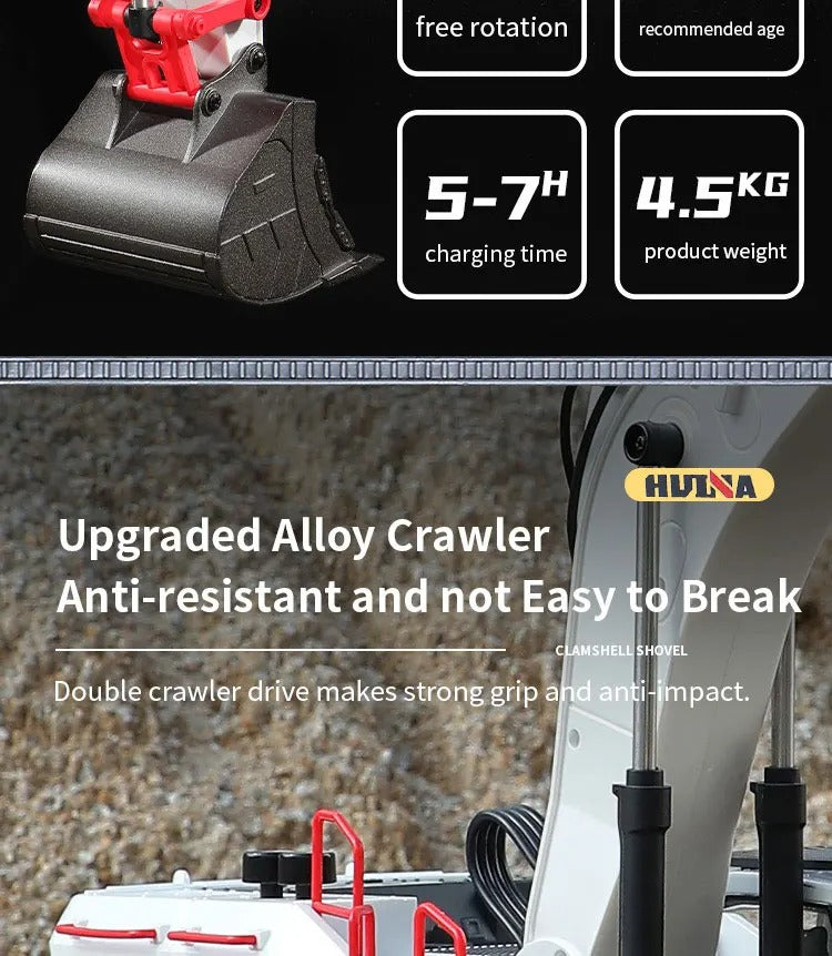 Huina 1594 - 1:14 RC Excavator 22CH Alloy Metal Construction Truck 2.4GHz 360° Remote Control Engineering Digger Toy description image 3