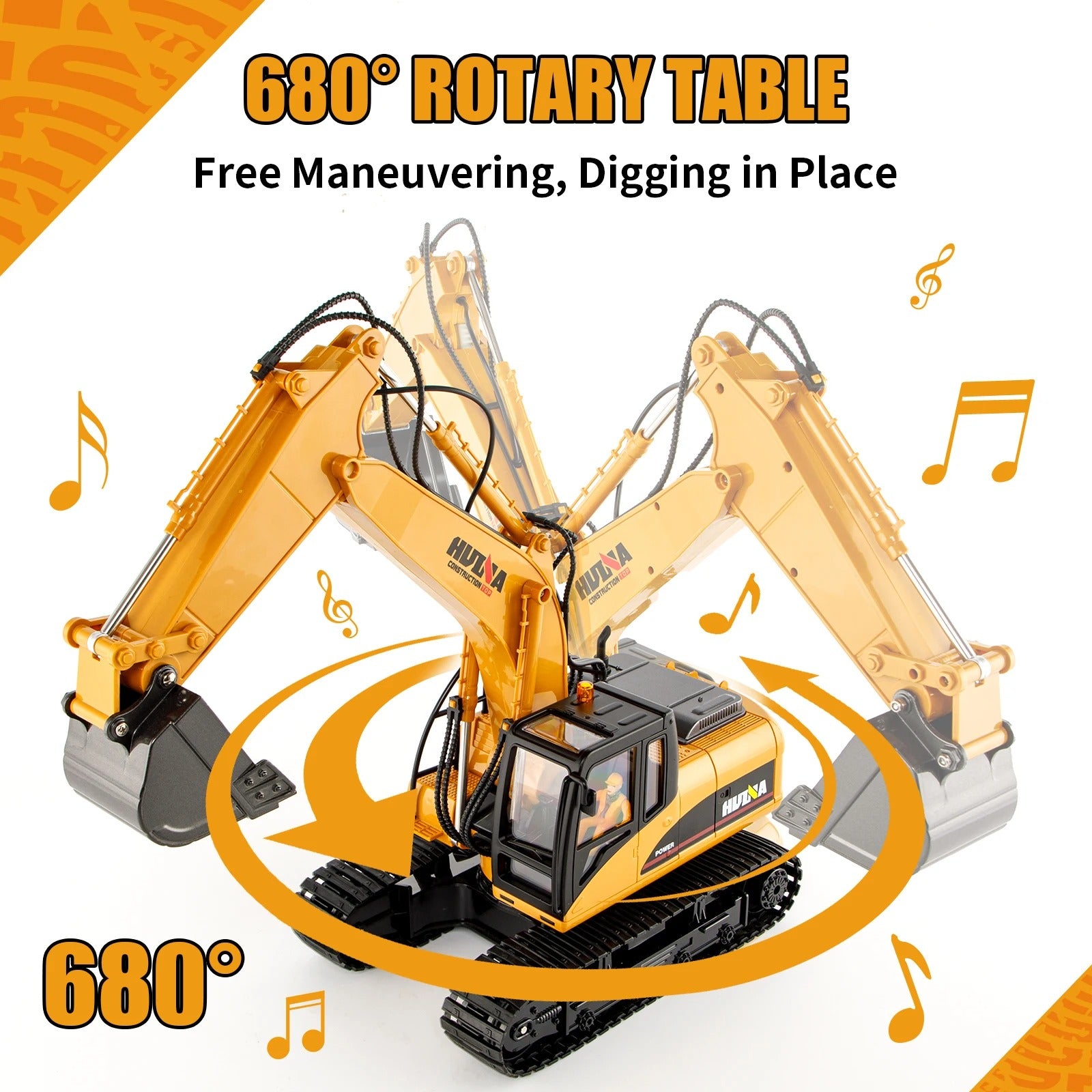 HUINA 1535 - 1:14 Scale 15ch RC Die-cast RC Excavator Construction Truck Toys Radio Control Toy Alloy Engineering Excavator description image 3
