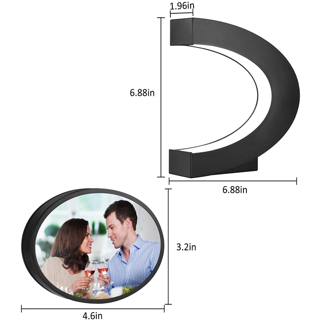 Floating Magnetic Photo Frame with 360° Rotation – Levitating LED Display for Desk, Home & Office Décor - Black
