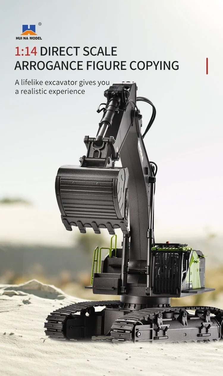 Huina 1593 - 1:14 RC Excavator | 2.4GHz 22CH Semi-Alloy Full Function Construction Digger with Realistic Lights & Sound description image 3