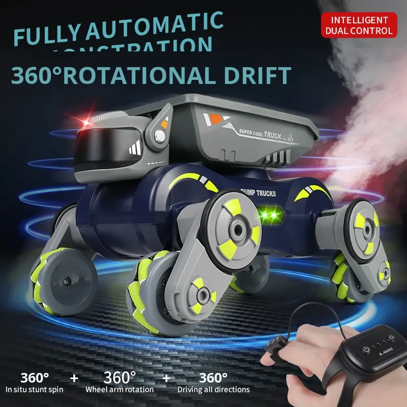 2.4GHz Remote Control Transforming Stunt Car with Spray Mist, Lights, Music & Electronic Pet Toy for Kids