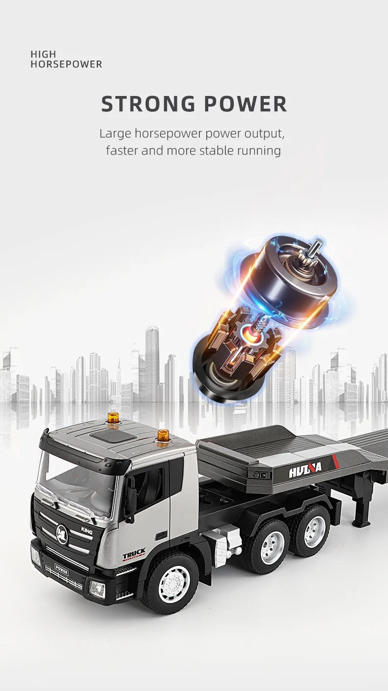 Huina 1318 - 1:18 Scale RC Low Bed Trailer Truck | 2.4GHz Full Function Heavy Duty Construction Transport Truck with Realistic Lights RTR description image 3
