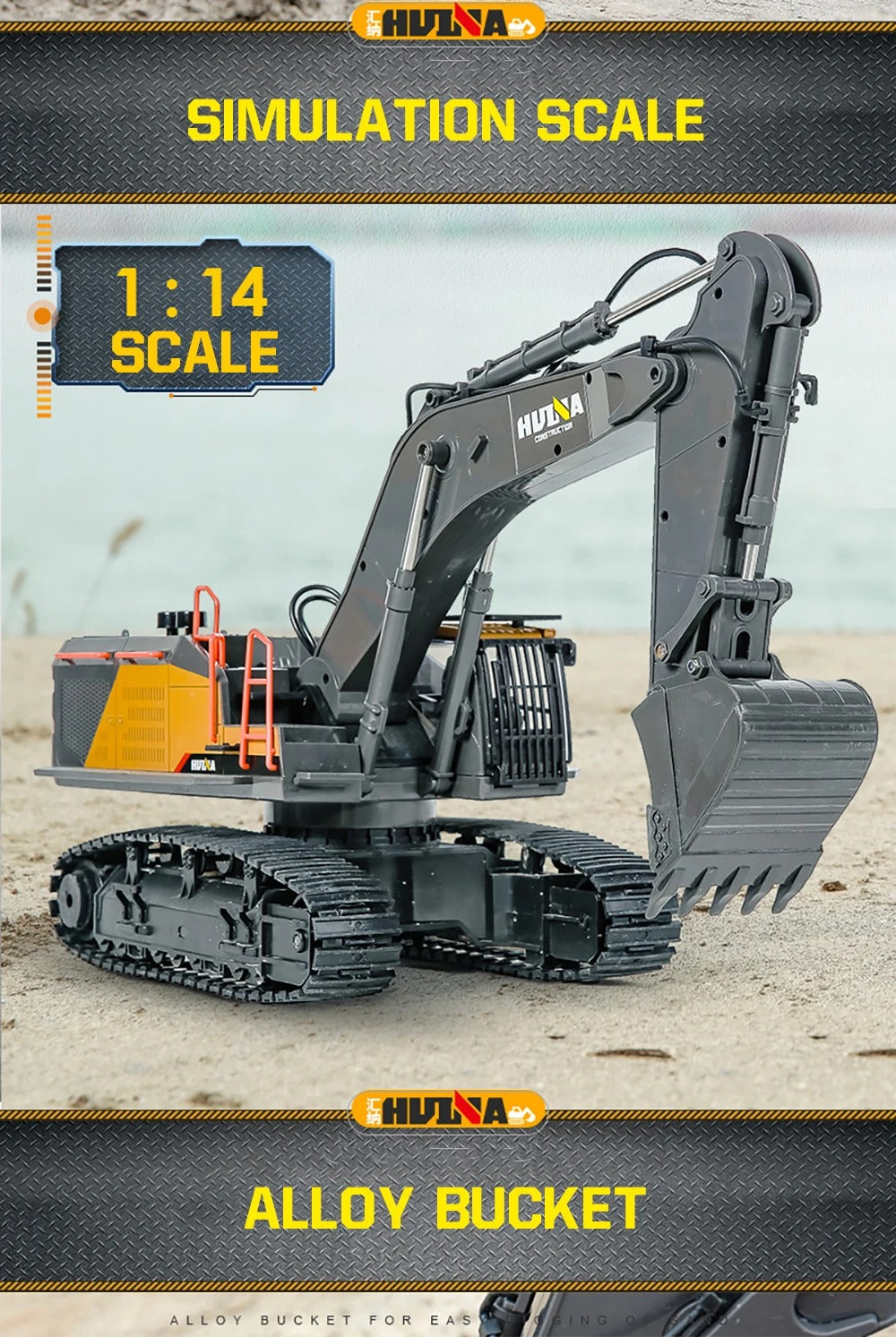 Huina 1592 - 1:14 RC Excavator | 2.4GHz 22CH Semi-Alloy Construction Digger with Metal Bucket, Realistic Lights & Sound description image 3