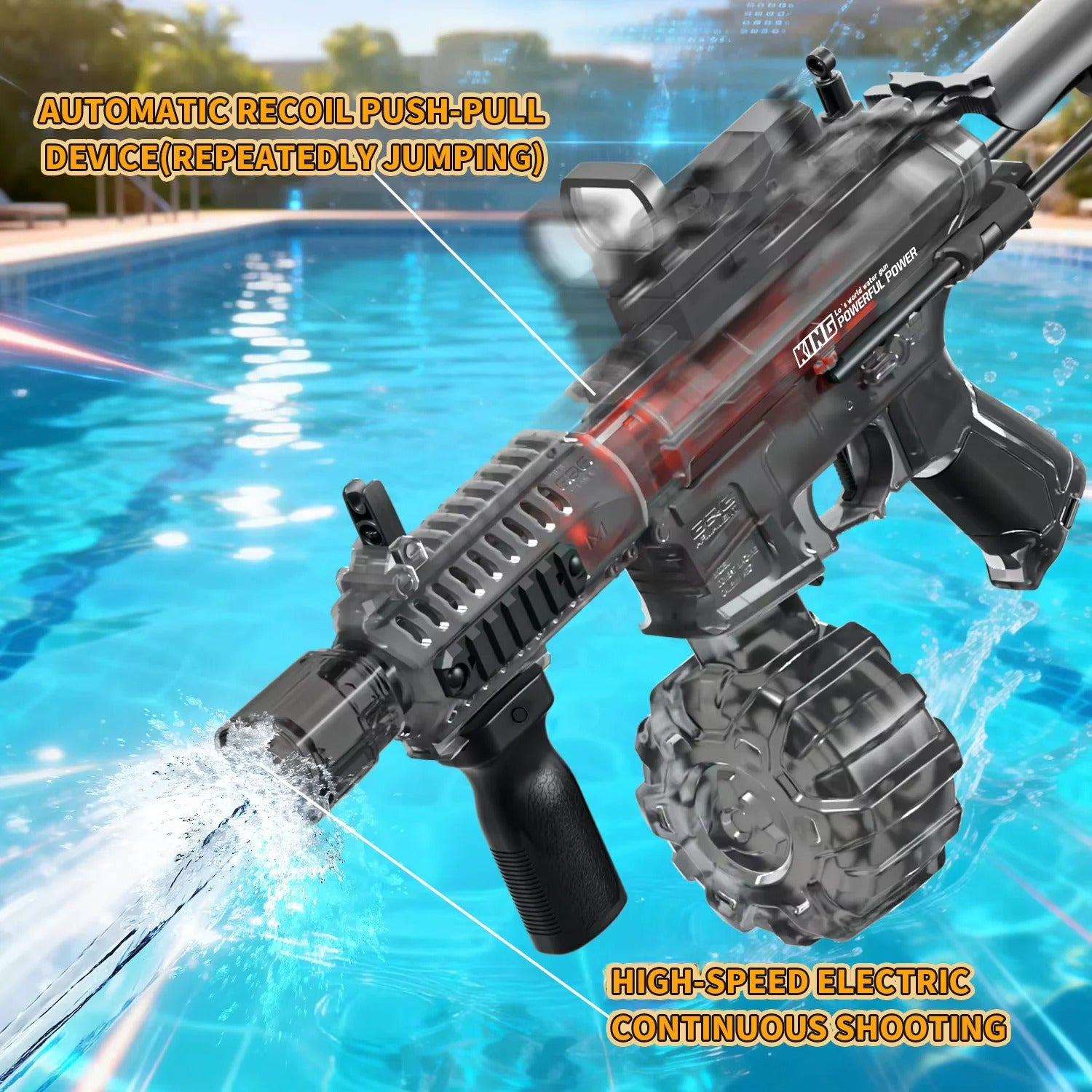 ARPG Electric Water Gun with 600ml Water Tank, 800mAh Rechargeable Battery, Flashing Muzzle & Scope, Automatic Water Blaster Toy with Modular Accessories for Outdoor Water Battles description image 3