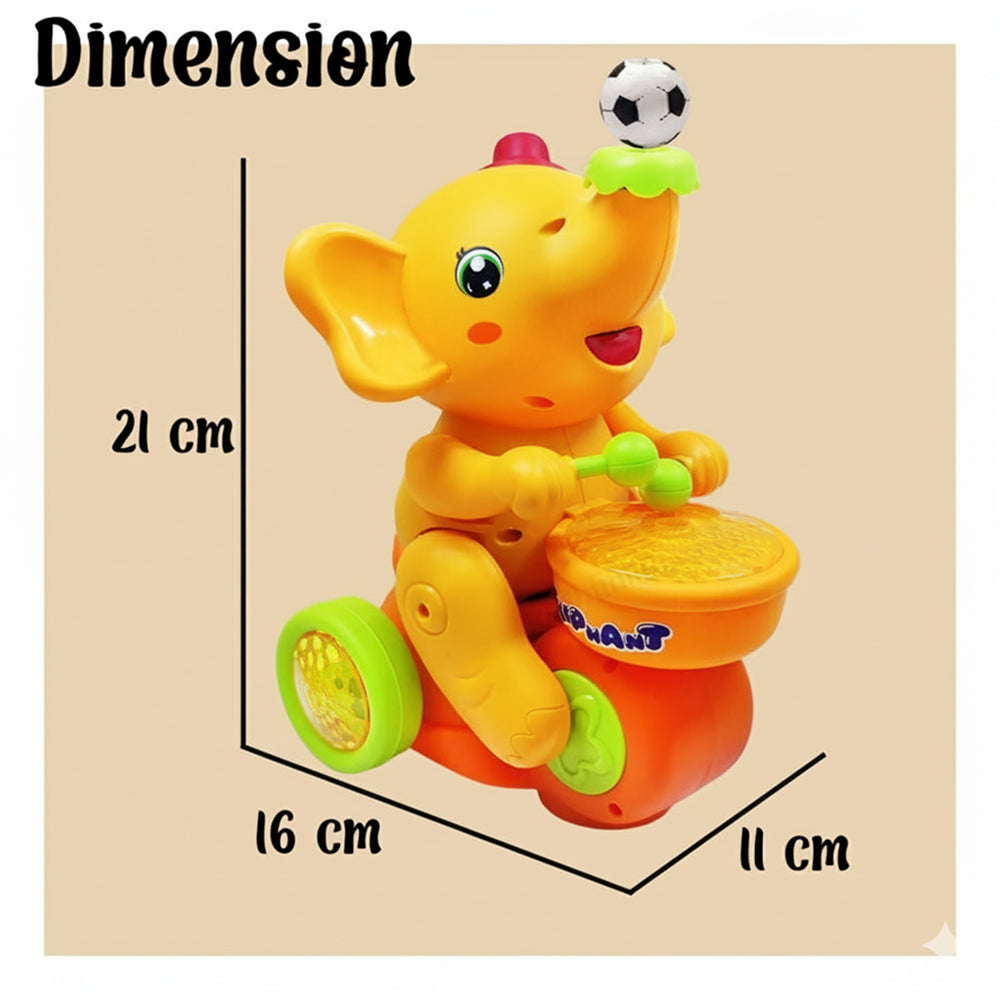 Musical Elephant Toy with Drum & Ball for Kids | Light, Sound & Rolling Action Toy for Early Learning Fun