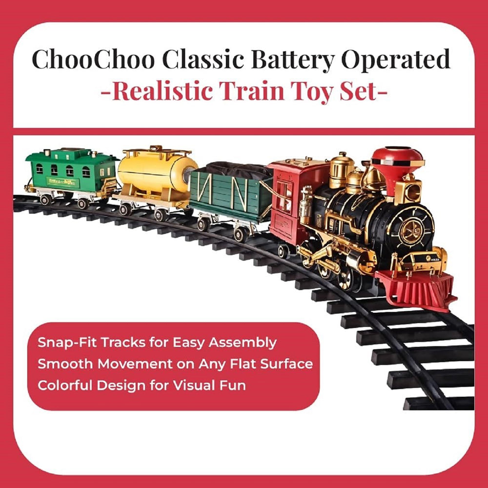 Classic Steam Train Set with Track - Choo Choo Super Locomotive Toy with Passenger & Cargo Cars - NO.19020B