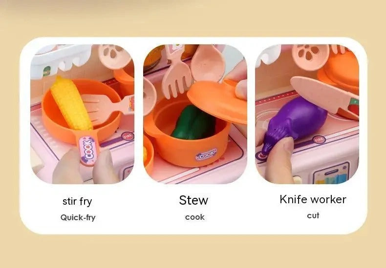 Mini Dream Kitchen Pretend Play Cooking Set with Cookware, Utensils, Vegetables, Sink & Storage Cabinet – Educational Role Play Toy for Kids 3+ Years description image 4