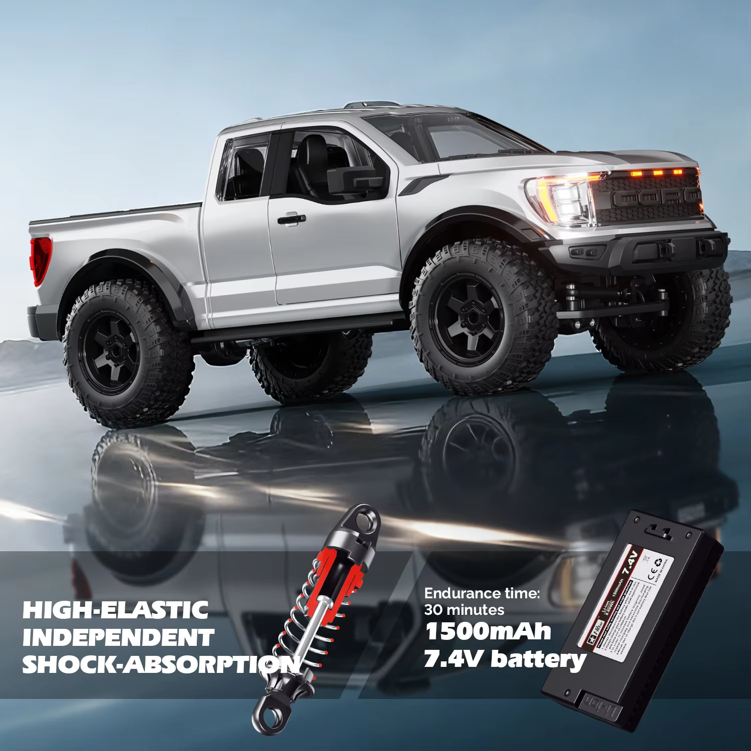 Hstar F150- 1:12 Scale Raptor 4WD RC Off-Road Truck with 2.4GHz Remote Control, Rechargeable Battery, Ready-to-Run All Terrain Remote Control Pickup Truck for Kids & Adults description image 4