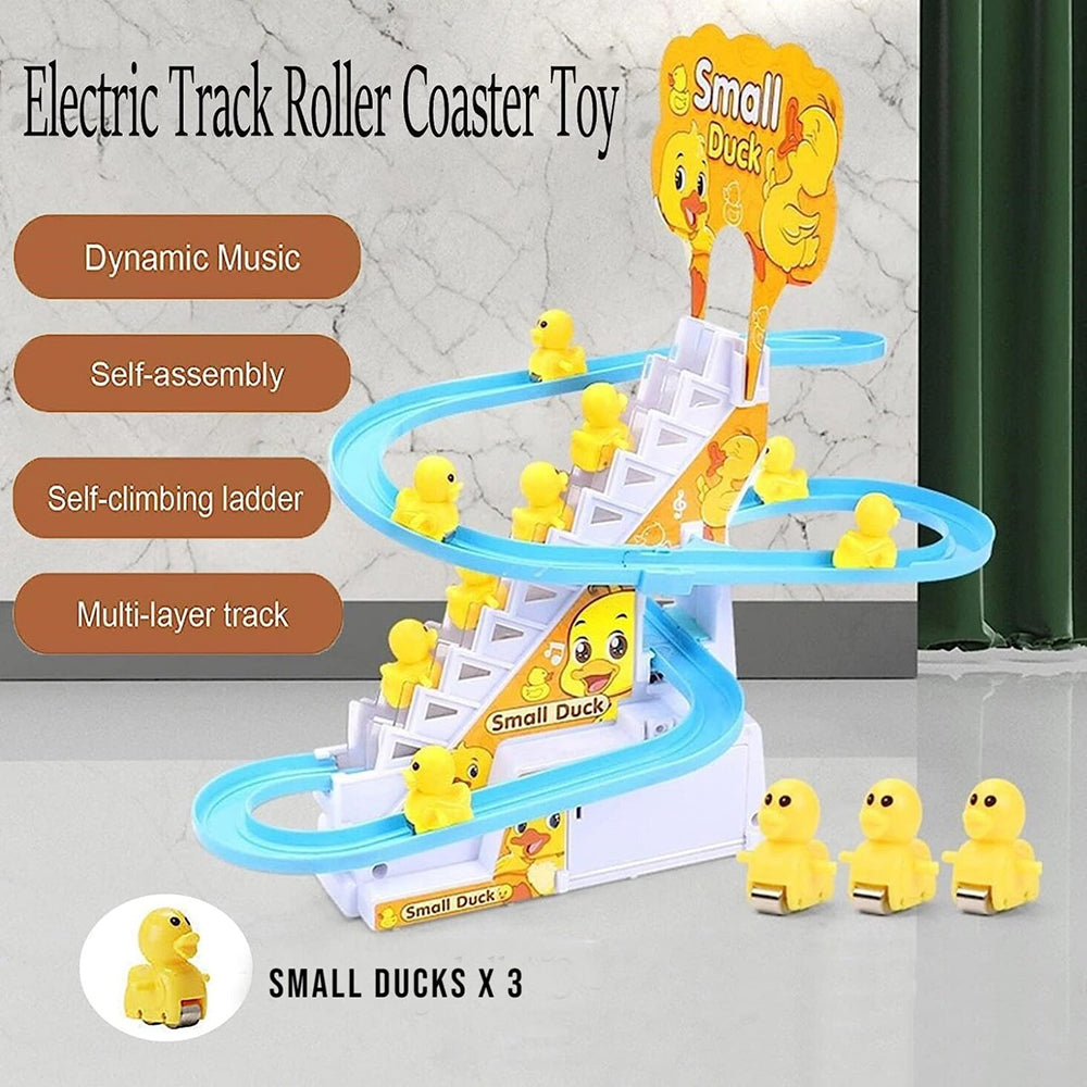 Duck Climbing Stairs Musical Track Toy with 3 Moving Ducks, Lights, Sound & Roller Coaster Track | Educational Toy for Kids 3+ Years