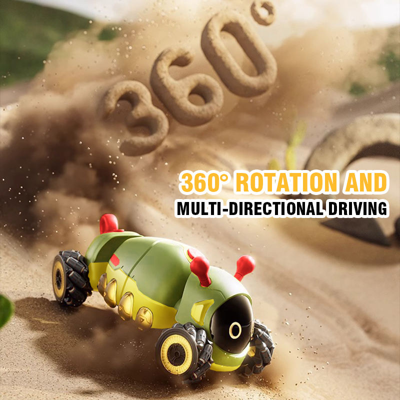 2.4GHz 4WD RC Stunt Caterpillar Insect Car with Spray Mist LED Lights All Terrain Climbing Remote Control Toy Car for Kids