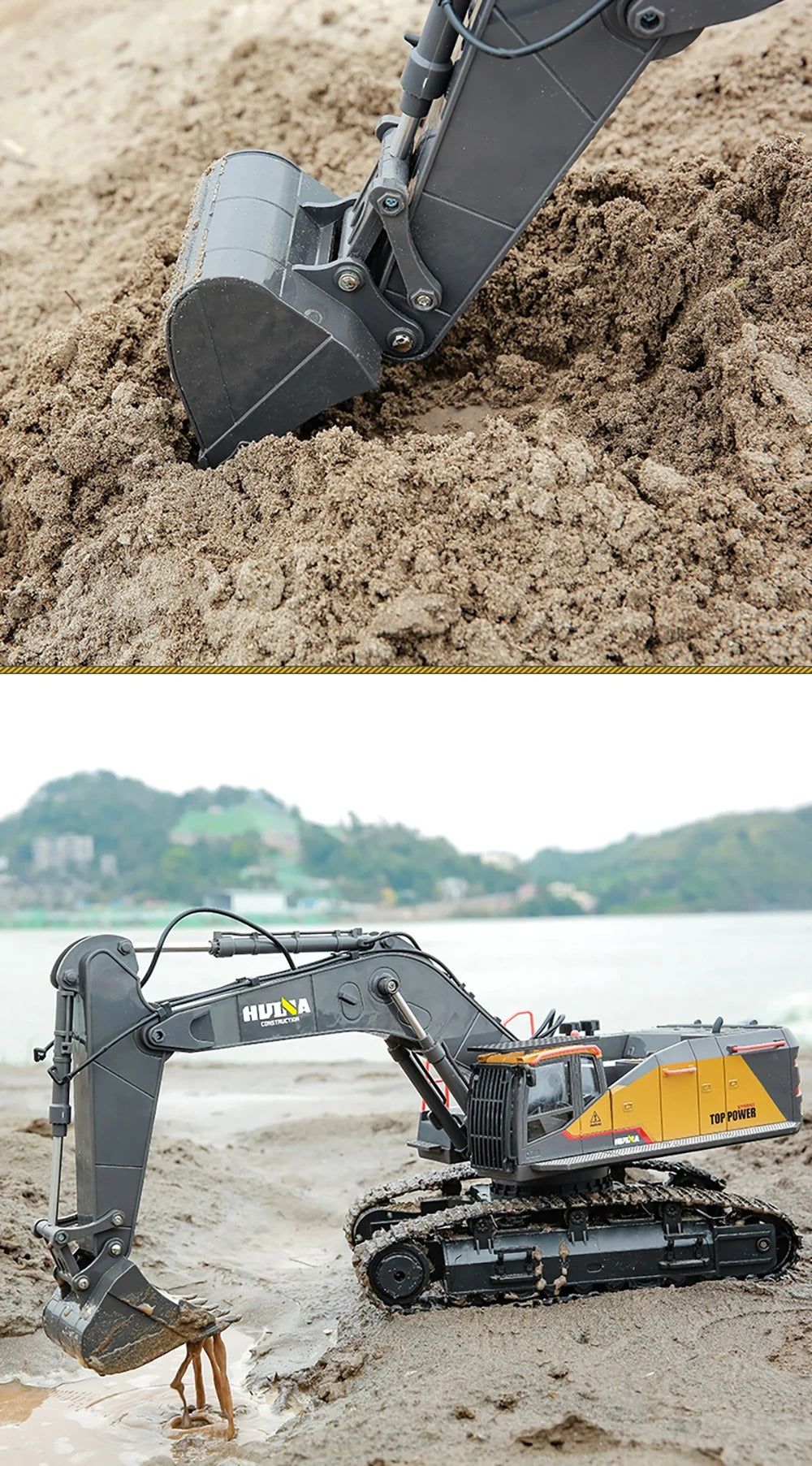 Huina 1592 - 1:14 RC Excavator | 2.4GHz 22CH Semi-Alloy Construction Digger with Metal Bucket, Realistic Lights & Sound description image 4