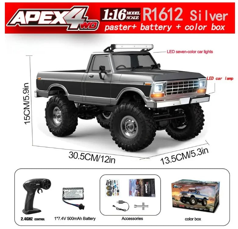 HB R1611 - 1:16 Scale 4WD RC Off-Road Crawler Truck, 2.4GHz Full Proportional Remote Control, IPX4 Water Resistant, LED Lights, RTR All-Terrain Climbing Vehicle description image 4