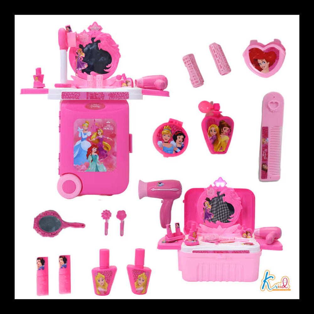 Princess Trolley Bag Dressing Set for Girls | Portable Beauty Salon Play Set with Mirror, Hair Dryer, 12 Makeup Accessories, Light & Sound Effects (Age 3+)