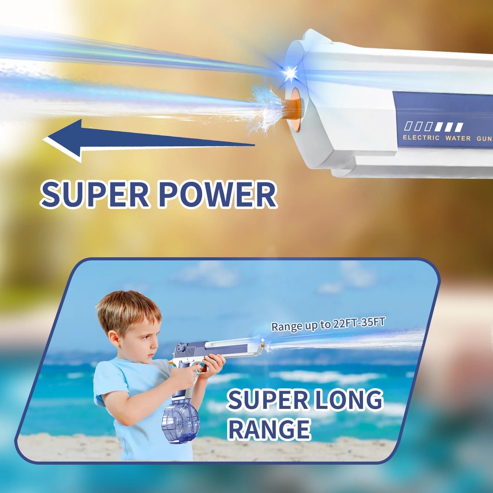 Electric Water Gun 434CC High-Capacity Rechargeable Water Blaster with Drum & Stick Magazines, LED Light, One-Touch Tank Release, Waterproof Design for Kids & Outdoor Fun - CY040 description image 4