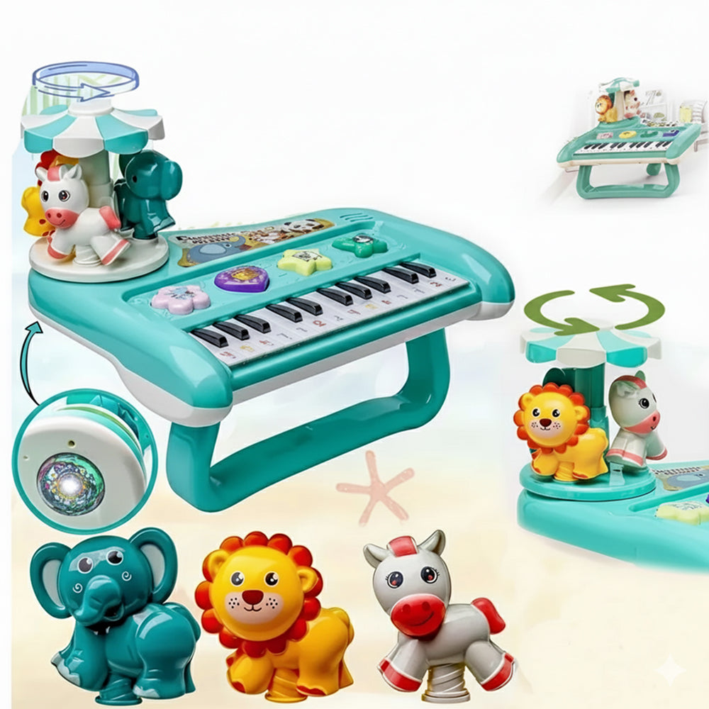 Animal Carousel Musical Keyboard Toy with Rotating Merry-Go-Round, Piano Keys, Animal Sounds, Lights & Learning Activities for Kids 3+ Years