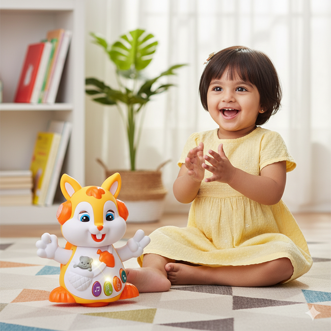 Dancing Squirrel Musical Toy with Baby Squirrel, Colorful Lights, Music & Interactive Dance Action for Kids 3+ Years