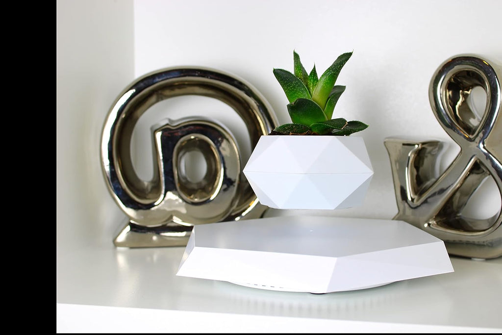 Floating White Levitation Planter | Magnetic Anti-Gravity Flower Pot with 360° Rotating Display