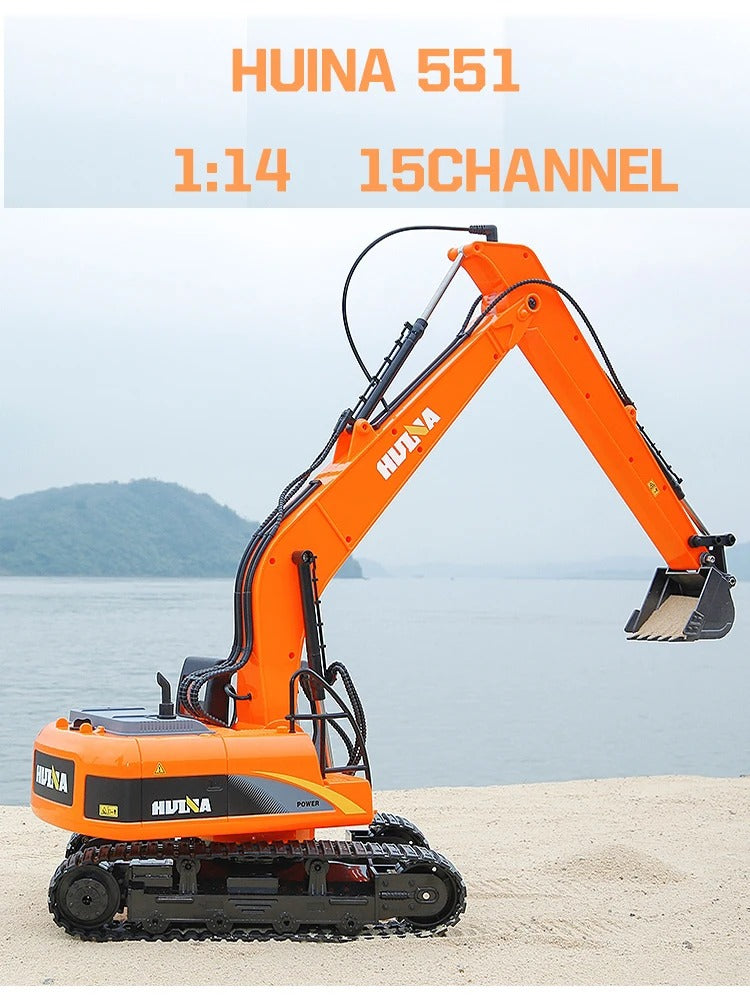Huina 1551 - 1:14 RC Long Arm Excavator | 2.4GHz 15CH Alloy Construction Digger with Metal Bucket, Lights & Sound description image 5